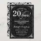 20th Wedding Anniversary - Black White Damask Invitation (Front/Back)