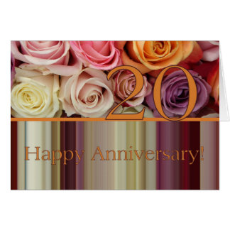 20th Wedding Anniversary Card -Pastel roses stripe