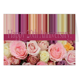 20th Wedding Anniversary Card -Pastel roses stripe