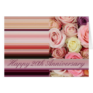 20th Wedding Anniversary Card -Pastel roses stripe
