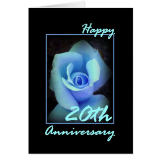 20th Wedding Anniversary Card with Blue Rosebud