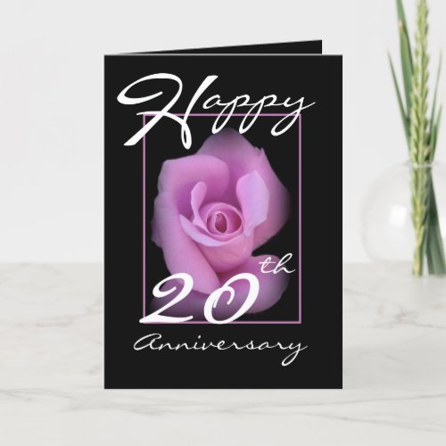 20th Wedding Anniversary Card with Pink Rosebud