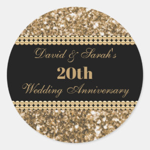 20th Wedding Anniversary Celebration Gold Glitter Classic Round Sticker