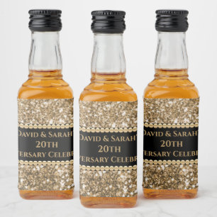 20th Wedding Anniversary Celebration Gold Glitter Liquor Bottle Label