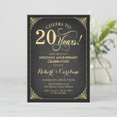 20th Wedding Anniversary - Chalkboard Gold Invitation (Standing Front)