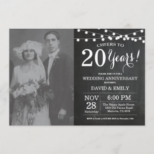 20th Wedding Anniversary Chalkboard Photo Invitation