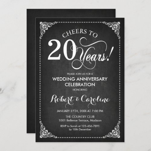 20th Wedding Anniversary _ Chalkboard White Invitation