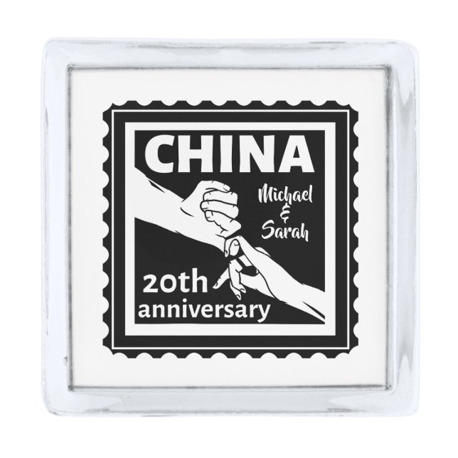 20th wedding anniversary China traditional Silver Finish Lapel Pin (Front)