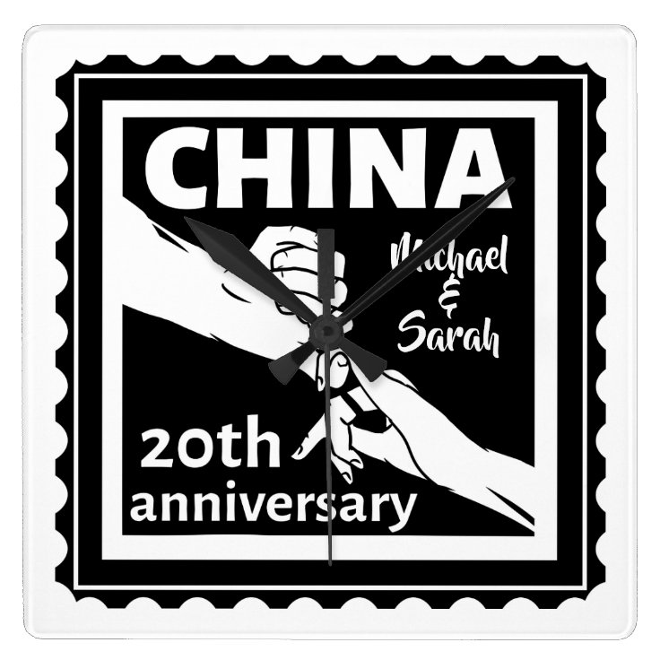 20th wedding anniversary China traditional Square Wall Clock Zazzle