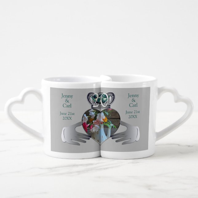 20th Wedding Anniversary Claddaugh Photo  Coffee Mug Set (Front Nesting)