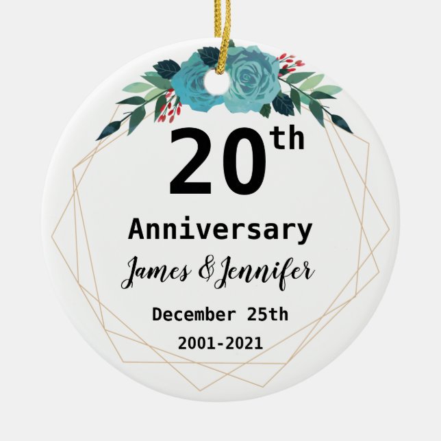 20th Wedding Anniversary Custom Names and Year  Ceramic Ornament (Front)