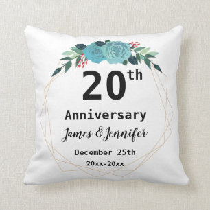 20th Wedding Anniversary Custom Names and Year  Throw Pillow