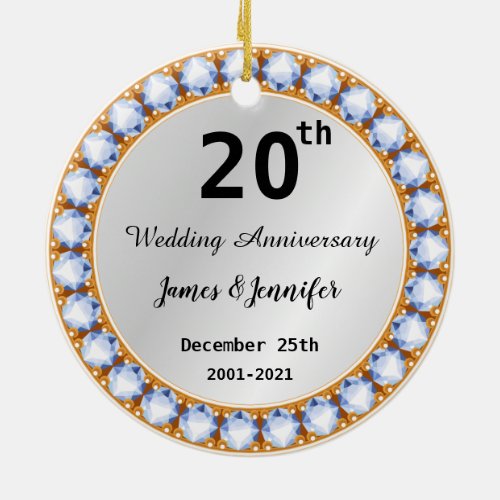 20th Wedding Anniversary diamond Custom Names Ceramic Ornament