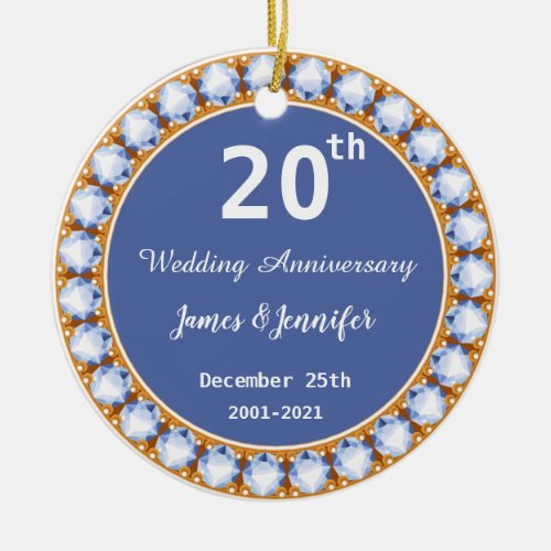 20th Wedding Anniversary diamond Custom Names Ceramic Ornament