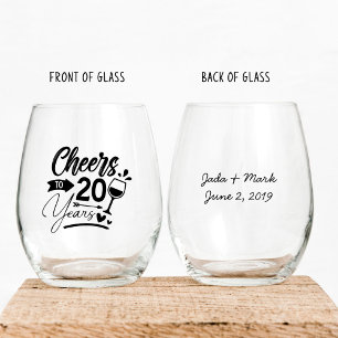 20th Wedding Anniversary Elegant Celebration Stemless Wine Glass
