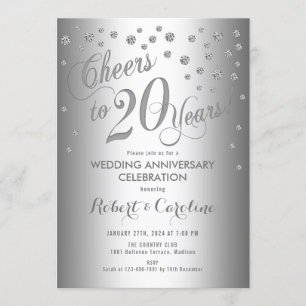 20th Wedding Anniversary - Elegant Silver White Invitation