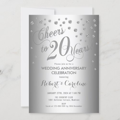 20th Wedding Anniversary _ Elegant Silver White Invitation