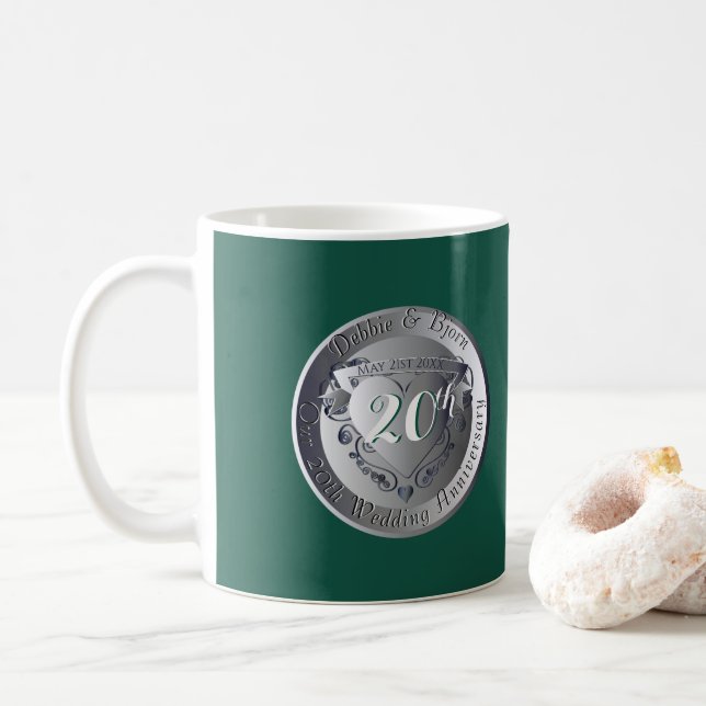 20th Wedding Anniversary Emerald 2Heart Medallion Coffee Mug (With Donut)