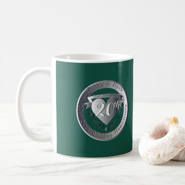 20th Wedding Anniversary Emerald 2Heart Medallion Coffee Mug (With Donut)