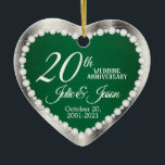 20th Wedding Anniversary |  Emerald and Silver Ceramic Ornament<br><div class="desc">Anniversary Ornament in a beautiful 20th Emerald Wedding Anniversary Design, the perfect gift for the anniversary couple twenty year celebration. ✔NOTE: ONLY CHANGE THE TEMPLATE AREAS NEEDED! 😀 If needed, you can remove the text and start fresh adding whatever text and font you like. 📌If you need further customization, please...</div>