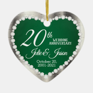 20th Wedding Anniversary    Emerald and Silver Ceramic Ornament
