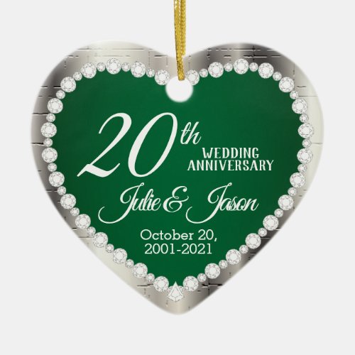 20th Wedding Anniversary   Emerald and Silver Ceramic Ornament