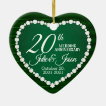20th Wedding Anniversary |  Emerald and Silver Ceramic Ornament