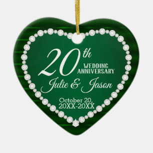 20th Wedding Anniversary    Emerald and Silver Ceramic Ornament