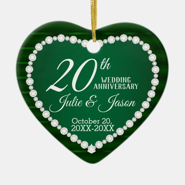 20th Wedding Anniversary |  Emerald and Silver Ceramic Ornament (Front)