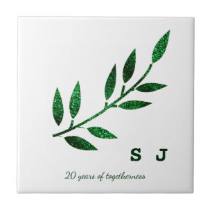 20th Wedding Anniversary Emerald Green Monogram Ceramic Tile
