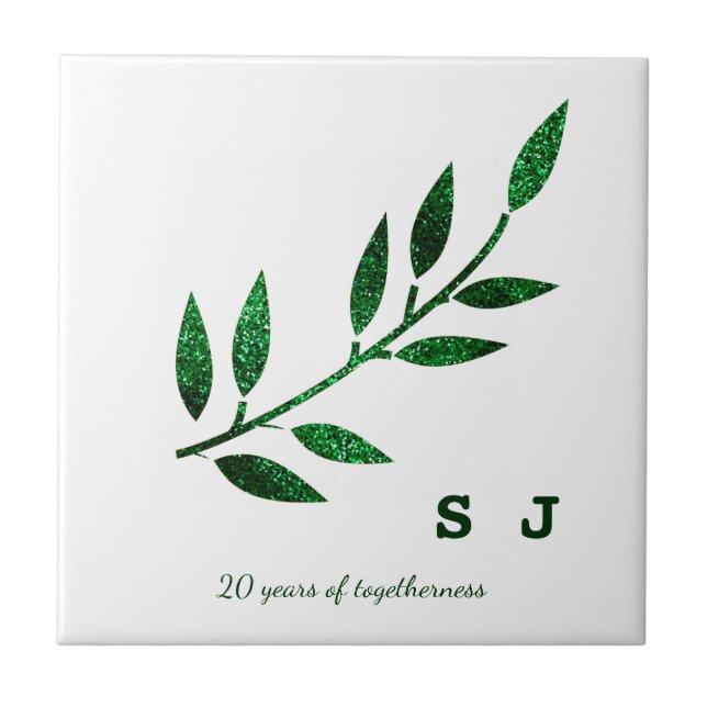 20th Wedding Anniversary Emerald Green Monogram Ceramic Tile (Front)