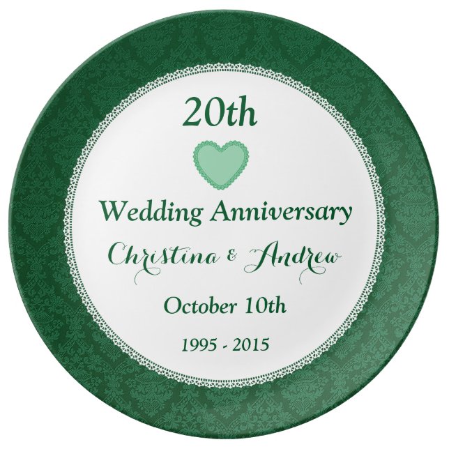 20th Wedding Anniversary Emerald Green W20A Dinner Plate (Front)