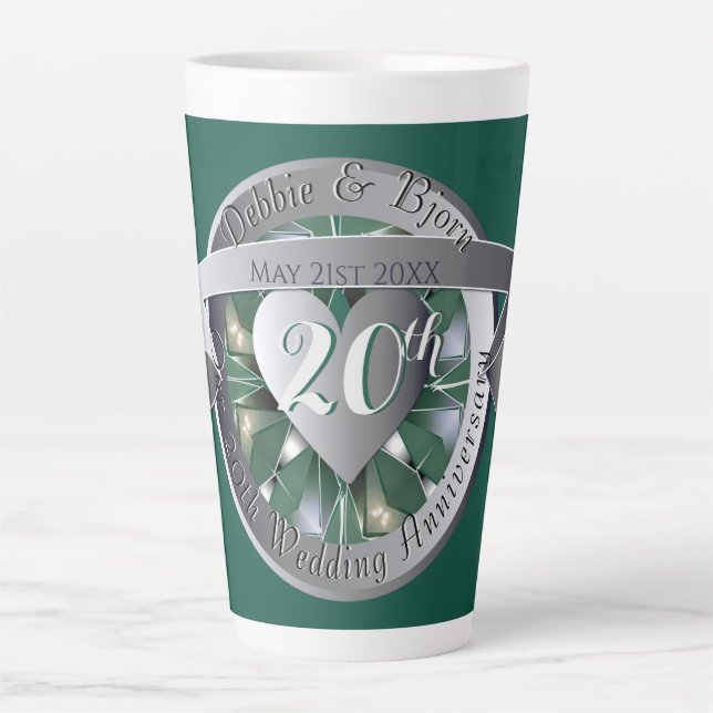20th Wedding Anniversary Emerald Heart Medallion  Latte Mug (Front)