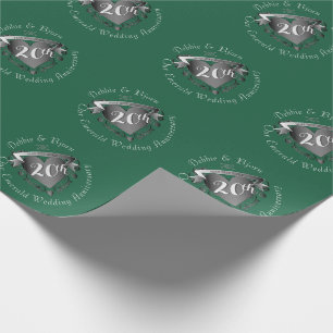 20th Wedding Anniversary Emerald w Heart Emblem Wrapping Paper