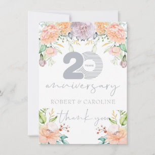 20th Wedding Anniversary Floral Thank you Card