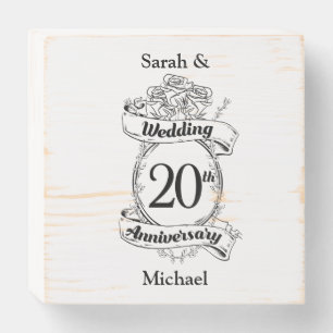 20th Wedding Anniversary Flowers Wooden Box Sign