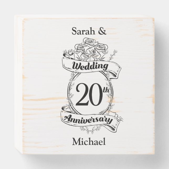 20th Wedding Anniversary Flowers Wooden Box Sign (Front Horizontal)