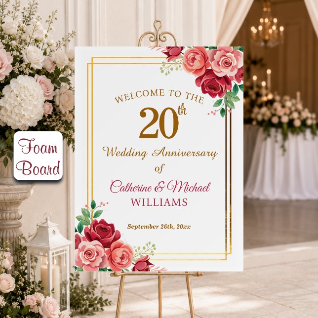 20th Wedding Anniversary Gold Frame Floral Foam Board (Creator Uploaded)