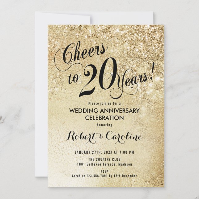 20th Wedding Anniversary Gold Invitation (Front)