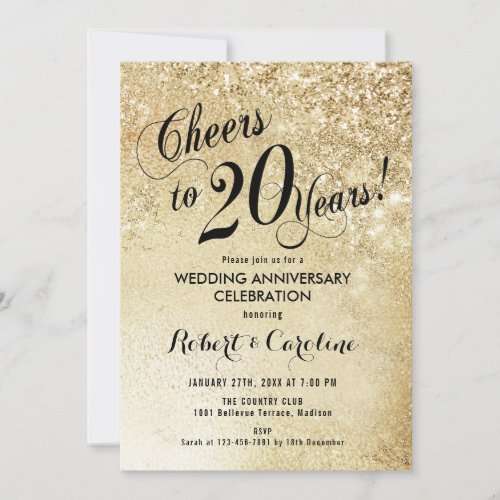 20th Wedding Anniversary Gold Invitation
