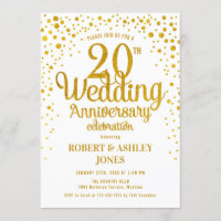 20th Wedding Anniversary - Gold & White