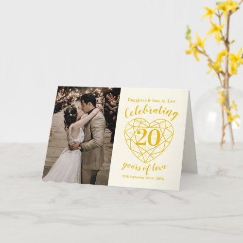 20th Wedding Anniversary golden diamond heart Card