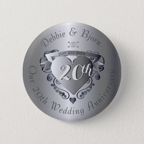 20th Wedding Anniversary Hear Emblem Button