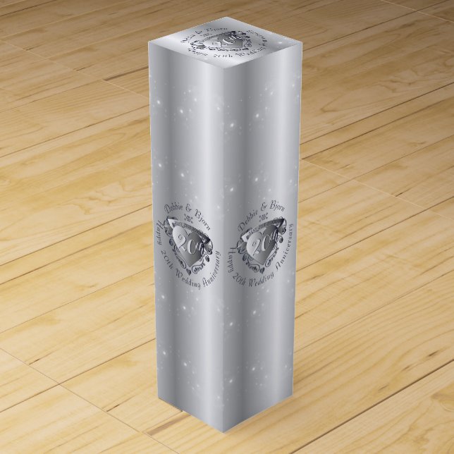 20th Wedding Anniversary Heart Emblem Wine Box (Front)