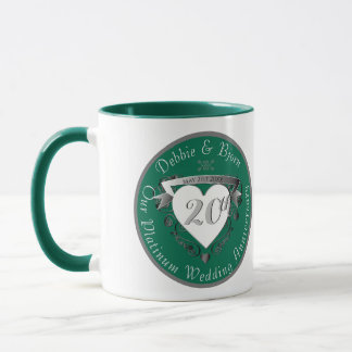 20th Wedding Anniversary Heart Emerald  Mug