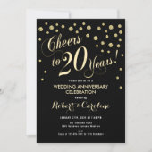 20th Wedding Anniversary Invitation - Black & Gold | Zazzle