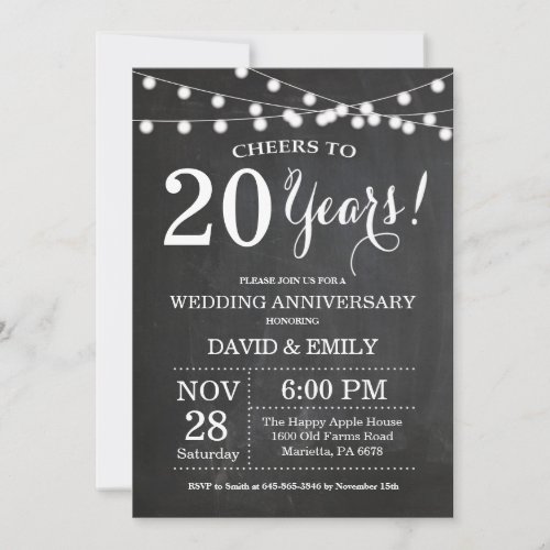 20th Wedding Anniversary Invitation Chalkboard