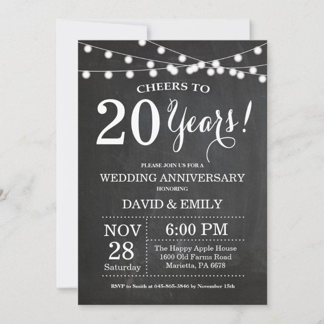 20th Wedding Anniversary Invitation Chalkboard (Front)