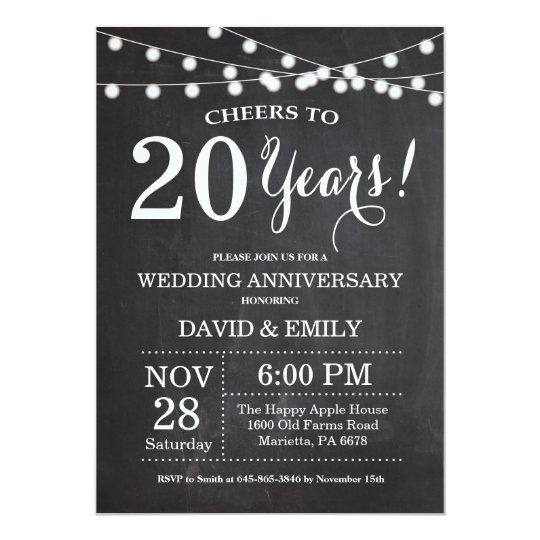 20th Wedding Anniversary Invitation Chalkboard | Zazzle.com