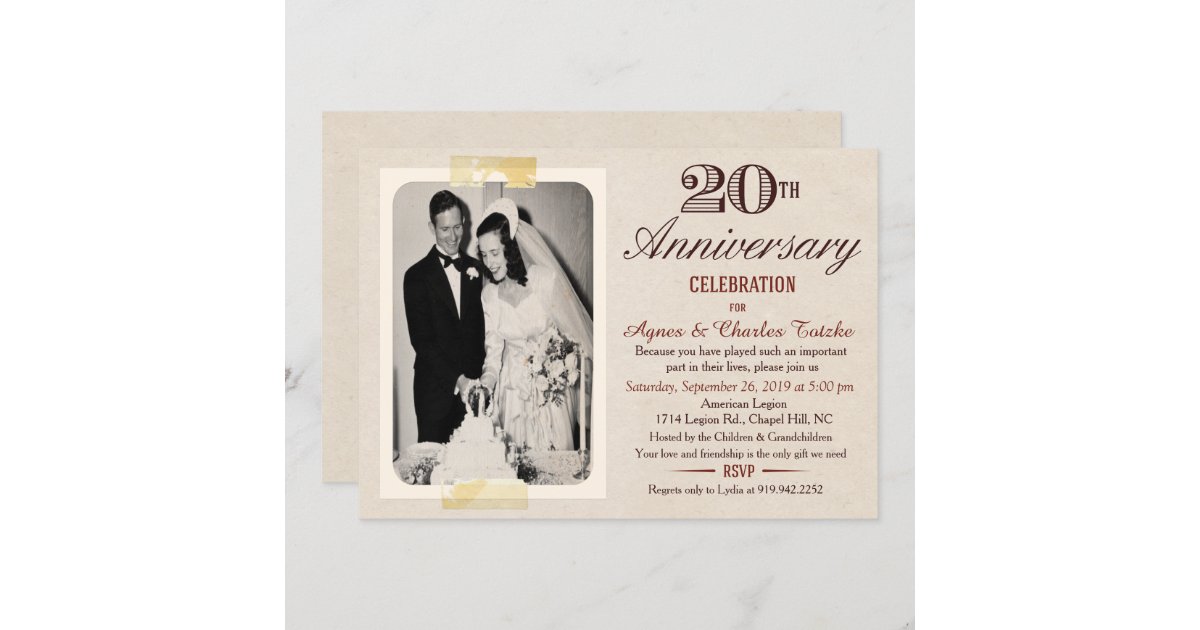 20th Wedding Anniversary Invitation - Custom Photo | Zazzle